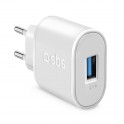 Caricabatterie da viaggio 100/250V 2100 mAh fast charge con porta USB, colore bianco