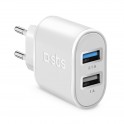 Caricabatterie da viaggio 2 USB, 2100 mAh fast charge per smartphone, colore bianco