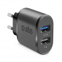 Caricabatterie da viaggio 100/250V 3100 mAh fast charge, 2 USB, colore nero