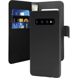 Puro Cust. Ecopelle Samsung S10e Con Flip Oriz.+Cover Magn.Staccab+3 Vani+Tasca Banconote, Nero