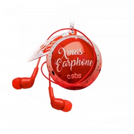 Auricolare stereo jack 3,5 mm, con tasto risposta fine chiamata, in pallina di natale trasparente, colore rosso